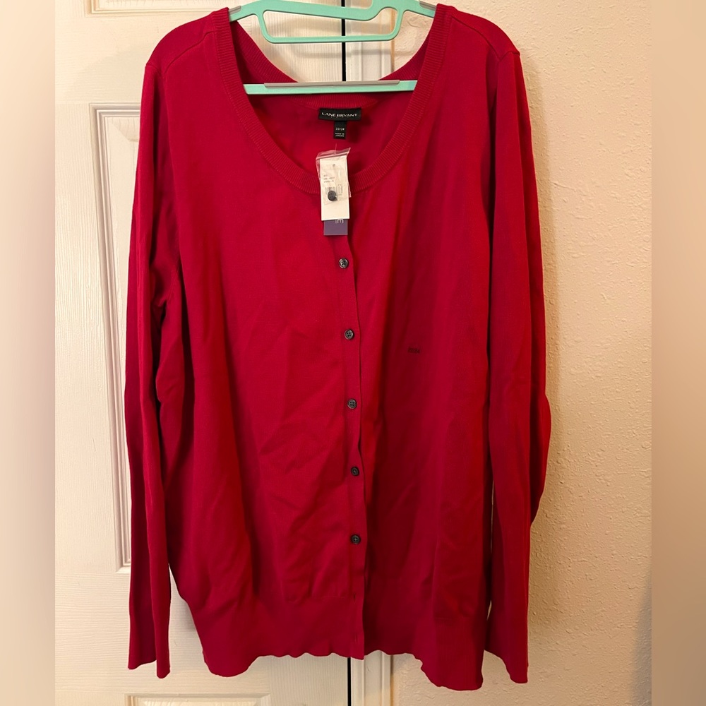 Lane Bryant Cardigan Sweater. Red color. Size 22/24.  New with tags.